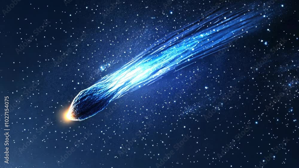 Wall mural a bright comet streaks through the night sky, leaving a luminous trail against a backdrop of twinkli