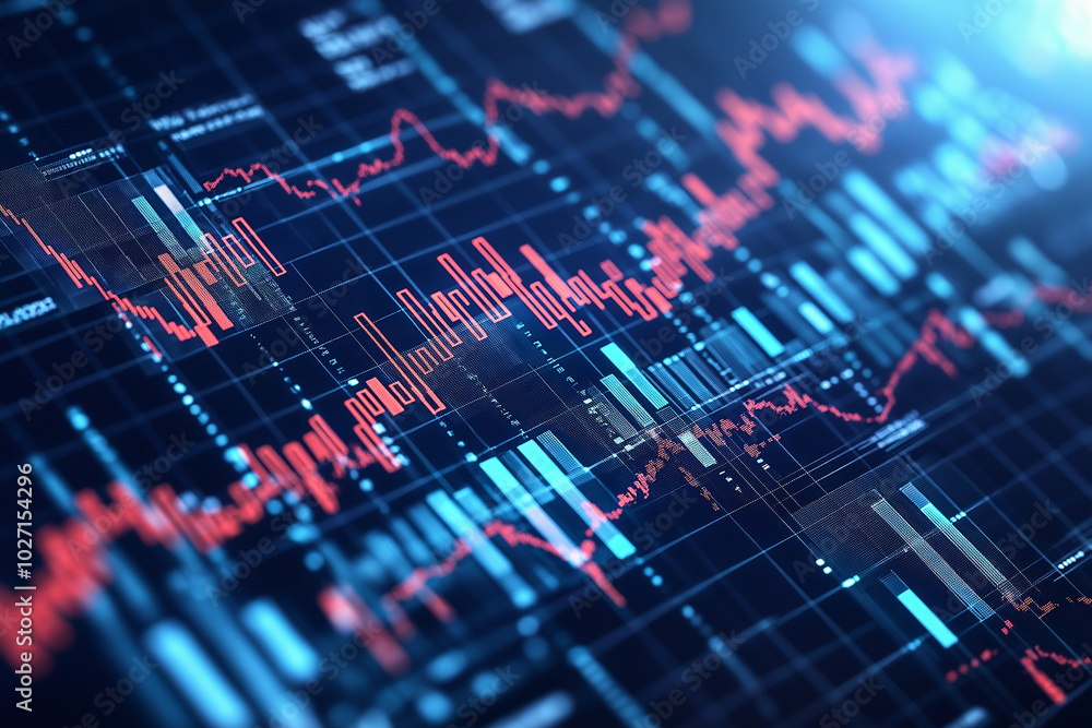 Poster a 3d analysis scene featuring dynamic business and financial charts, showcasing stock trends and dat