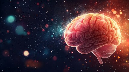 Fototapeta premium Illuminated Human Brain with Abstract Patterns - Power of Imagination and Problem-Solving Concept with Copy Space