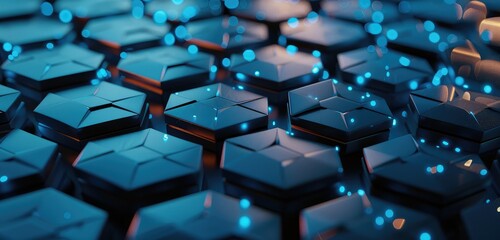 Obraz premium Blue Glowing Hexagons in Digital Landscape