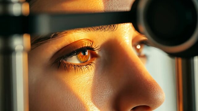 A close-up view of a person's eye being examined during an eye exam