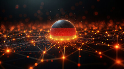 Half-sphere with German flag and glowing network connections, symbolizing digital innovation