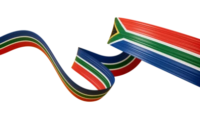 Fotobehang Afrika 3d Flag Of South Africa, 3d Wavy Shiny South Africa Ribbon Flag On White Background, 3d illustration   © Hammad