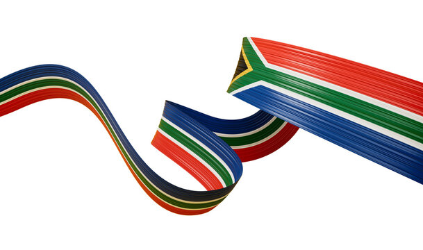 3d Flag Of South Africa, 3d Wavy Shiny South Africa Ribbon Flag On White Background, 3d illustration
