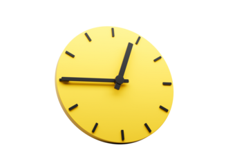 3d Simple Yellow Round Wall Clock 12:45 Twelve Forty Five Quarter To 1 3d illustration
