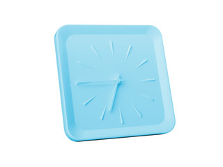 3d Simple Blue Square Wall Clock 6:45 Six Forty Five Quarter To 7 Blue Background, 3d illustration
