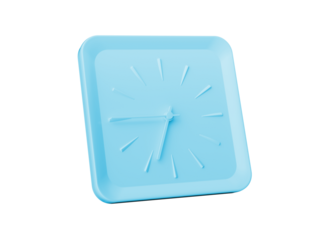 3d Simple Blue Square Wall Clock 6:45 Six Forty Five Quarter To 7 Blue Background, 3d illustration
