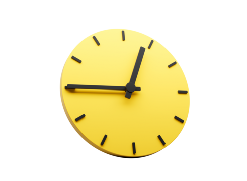 3d Simple Yellow Round Wall Clock 12:45 Twelve Forty Five Quarter To 1 3d illustration

