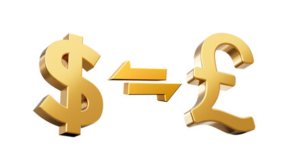 3d Golden Dollar And Pound Symbol Icon With Money Exchange Arrow On White Background 3d illustration
