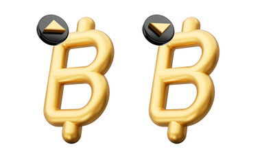 Baht Thailand Symbol, Thailand Baht THB Exchange Rate Value Price Increase up and Decrease down 3d illustration
