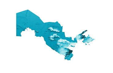 Uzbekistan map with the flag Colors Blue and Green Shaded relief map 3d illustration

