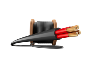 3d Black Electric Cable Wire With Wooden Coil Or Spool Isolated On White Background 3d Illustration
