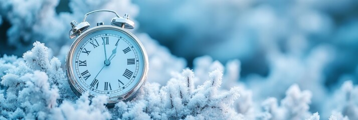 Clock snow time frozen winter ice watch year change new. 