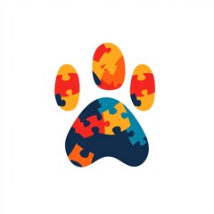 Fototapeta premium Colorful puzzle piece paw print design representing pet-friendly advocacy and support initiatives