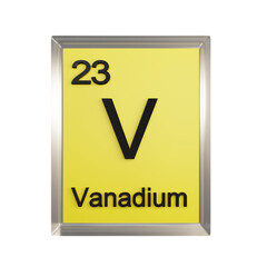 Vanadium front - Periodic Table Element, Scientific and Educational Use, Transparent and Translucent Design, 3D Render