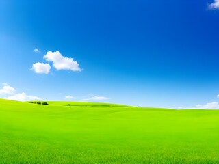 Fototapeta premium Expansive green landscape under a clear blue sky