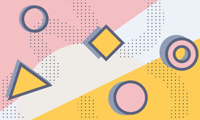 Abstract geometric shapes in pastel colors arranged on a textured background, creating a vibrant modern design