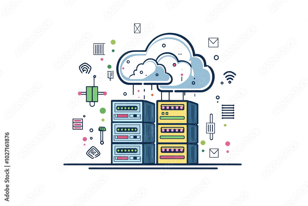 Aufkleber illustration of cloud computing server, data storage concept. modern digital technology and innovati