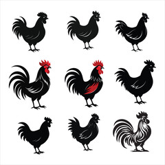 A set of black and white hen vector icon