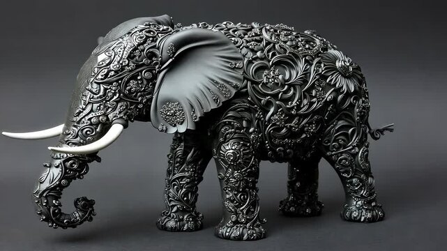 Ornate silver elephant sculpture with intricate floral patterns