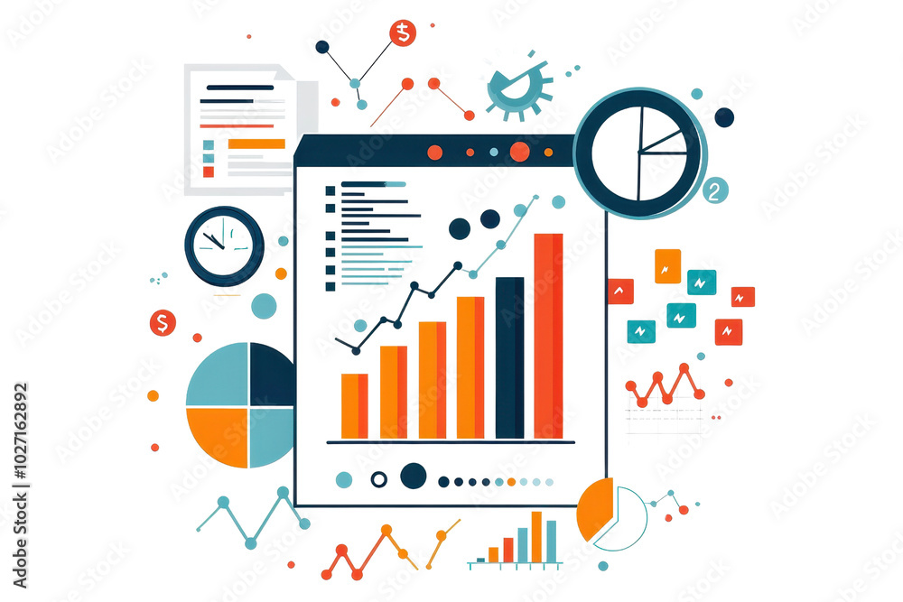 Aufkleber colorful data analytics illustration showing graphs and charts with infographic elements, ideal for 