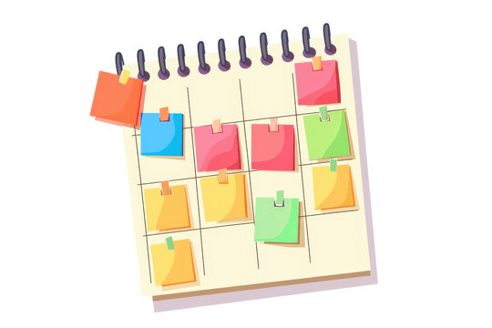 Colorful sticky notes on a spiral calendar for organizing tasks, planning schedules, and managing appointments efficiently.