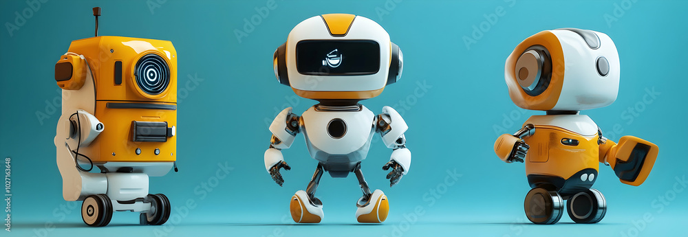 Poster cute robots for delivery and customer service concepts, designed as elements-