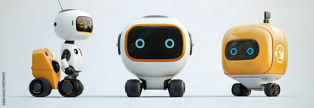Poster cute robots for delivery and customer service concepts, designed as elements-