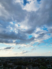 High Angle View of Luton City Residential District Which is Located Near to City Center Downtown of England UK During Cold Sunset of October 12th, 2024