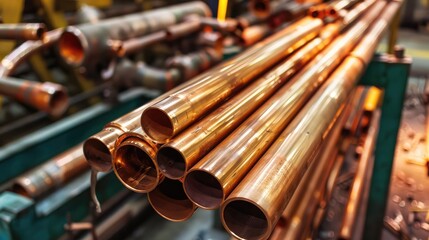Shiny Copper Pipes in Industrial Setting