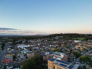High Angle View of Luton City Residential District Which is Located Near to City Center Downtown of England UK During Cold Sunset of October 12th, 2024
