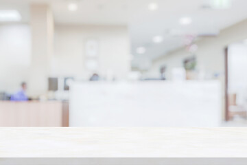 Marble table top with blur hospital clinic medical interior background