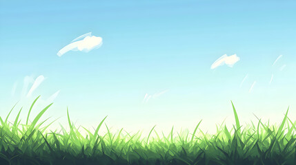 Fototapeta premium Ground with green grass and a clear sky illustrated for a nature- theme illustration -