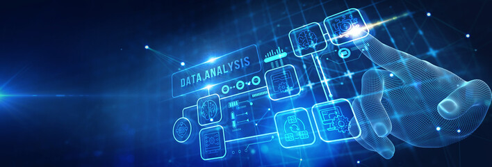 Data Analysis for Business and Finance Concept. Information report for digital business strategy. Business, technology, internet and networking concept. 3d illustration