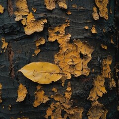Obraz premium Leaf on Weathered Tree Bark