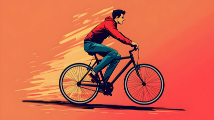 Obraz premium Man riding a bicycle in side view illustration -