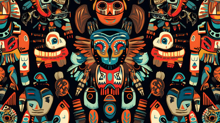 Fototapeta premium Seamless pattern of native cultural elements for vibrant and creative prints -