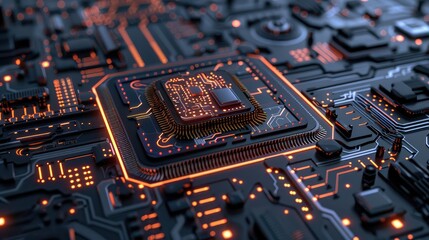 Advanced Microchip on Illuminated Circuit Board