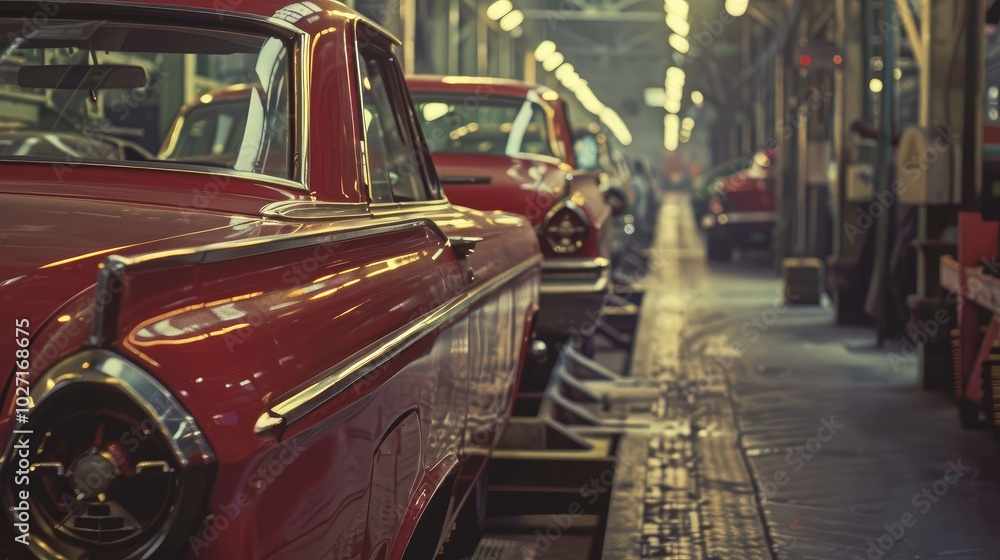 Wall mural classic cars in assembly line