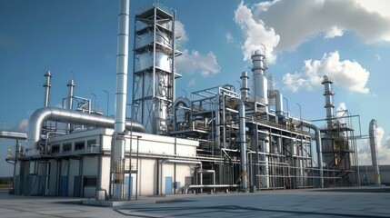 Fototapeta premium Modern Industrial Refinery Under Blue Sky