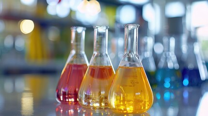 Colorful Chemical Flasks in Laboratory