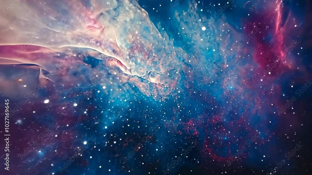 Wall mural a nebula with swirling colors of pink, blue, and white against a background of countless stars