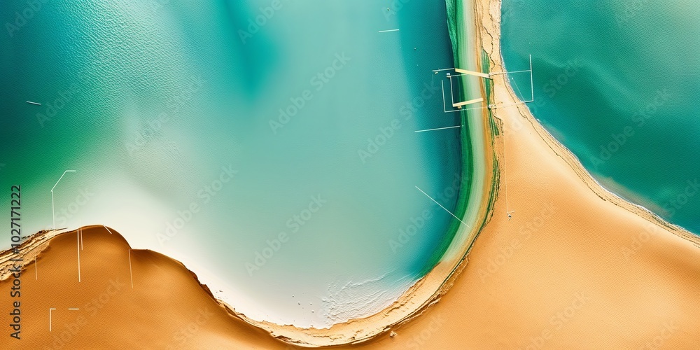 Sticker Abstract aerial view of turquoise water meeting a sandy shore.