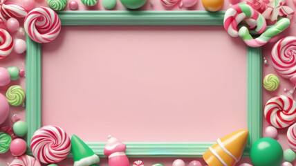 A light pastel background encircled by delightful candy motifs, evoking a sense of joy and nostalgia for sweet holiday memories.
