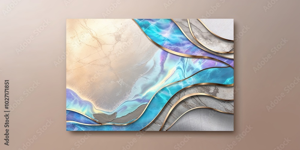 Canvas Prints Abstract blue and gold marble artwork with a modern, minimalist design.