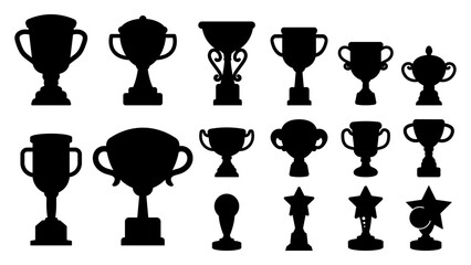 Set of Silhouette Trophy Best Champions Cup, Champion Cup Winner Trophy Award Icon