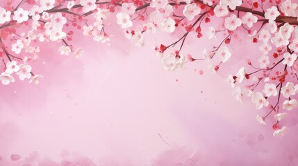Fototapeta premium Pink Cherry blossom Illustration. Frame of Sakura Cherry Blossoms Spring flower