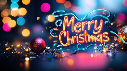 Festive Merry Christmas Text with Colorful Background