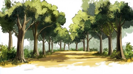 Obraz premium View row trees princess architectural sketch pines everywhere botanic garden using toon 