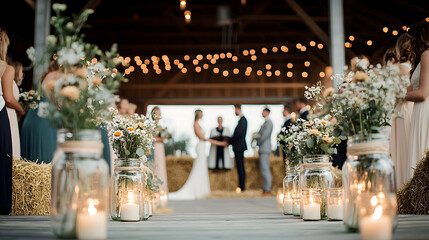 Rustic barn wedding with the couple exchanging vows
